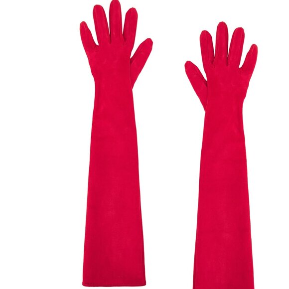 MANOKHI Long Suede Gloves in Red - Picture 1 of 2